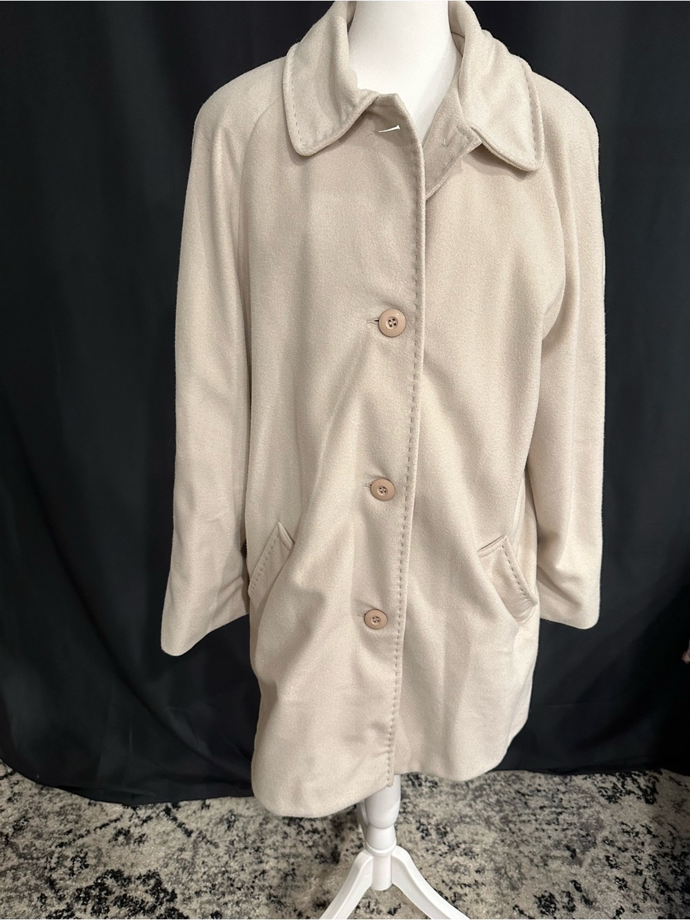Vintage Light Cream Single-Breasted Pea Coat